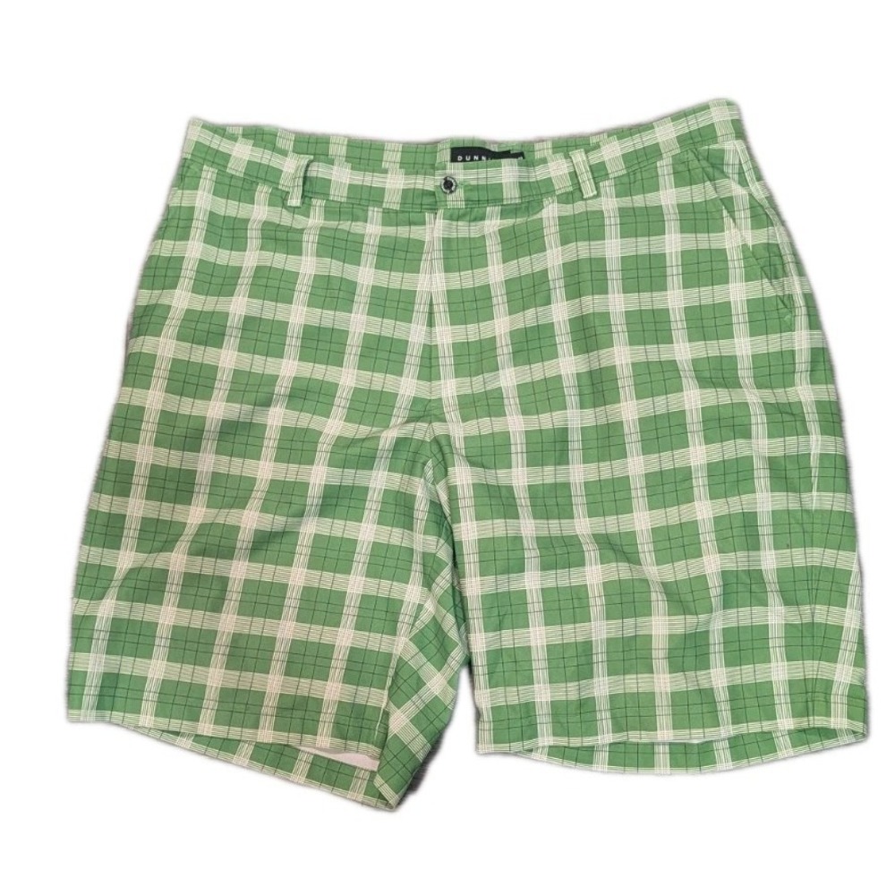 Dunning Mens 40 Golf Shorts Plaid Stretch Green‎ Pockets St. Patty's Day Chino